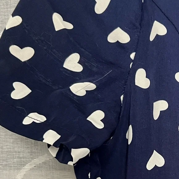 Unique vintage navy and white heart polka dot a-line vintage inspired dress 12-L - Picture 4 of 14